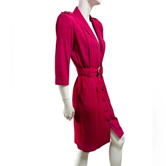 ✨S.L. Petites Hot Pink Belted Shirt Dress - Picture 4 of 9